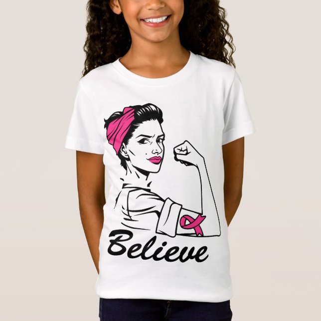 Camiseta Breast Cancer Awareness Month Women's Believe Pink (Anverso)