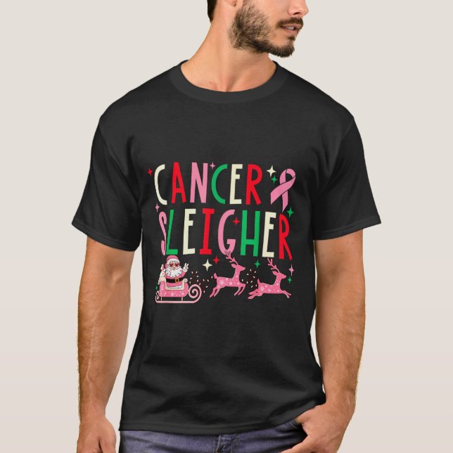 Camiseta Breast Cancer Christmas Nk Ribbon Santa Sleigh Rei (Anverso)