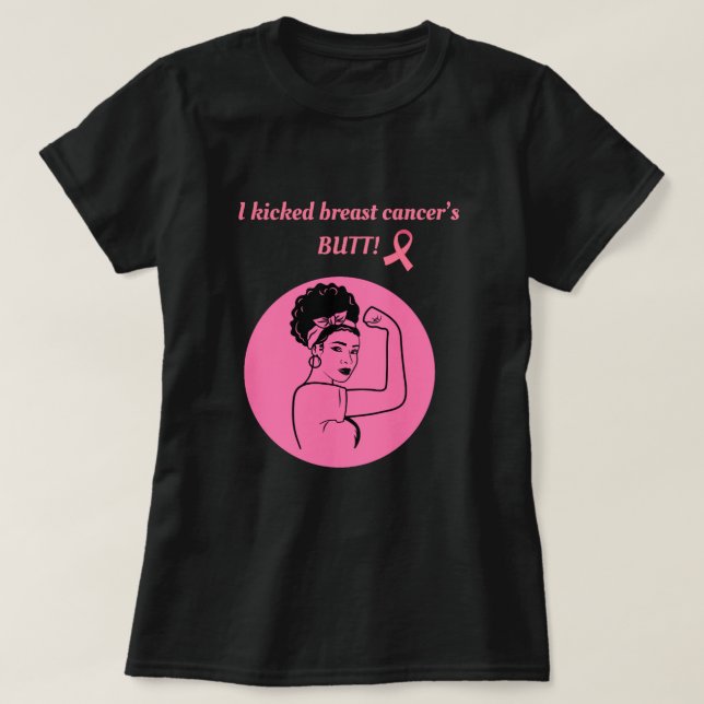Camiseta Breast Cancer Pink Kick Butt Woman T-Shirt (Diseño del anverso)