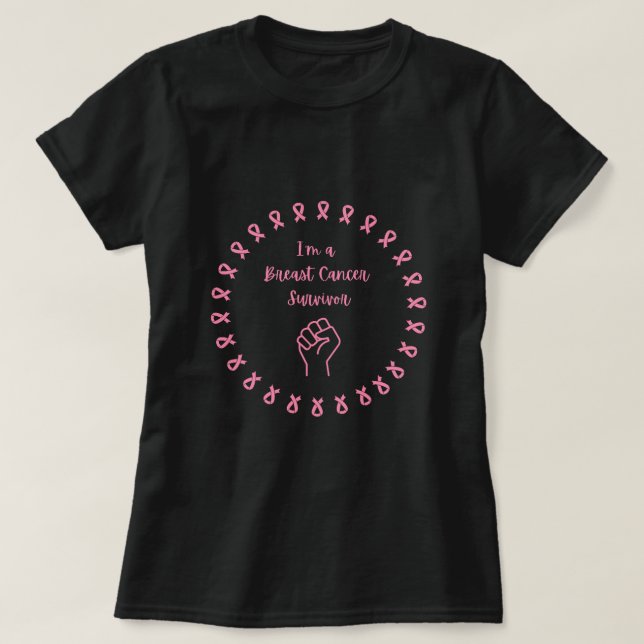 Camiseta Breast Cancer Survivor Pink Fist Black T-Shirt (Diseño del anverso)