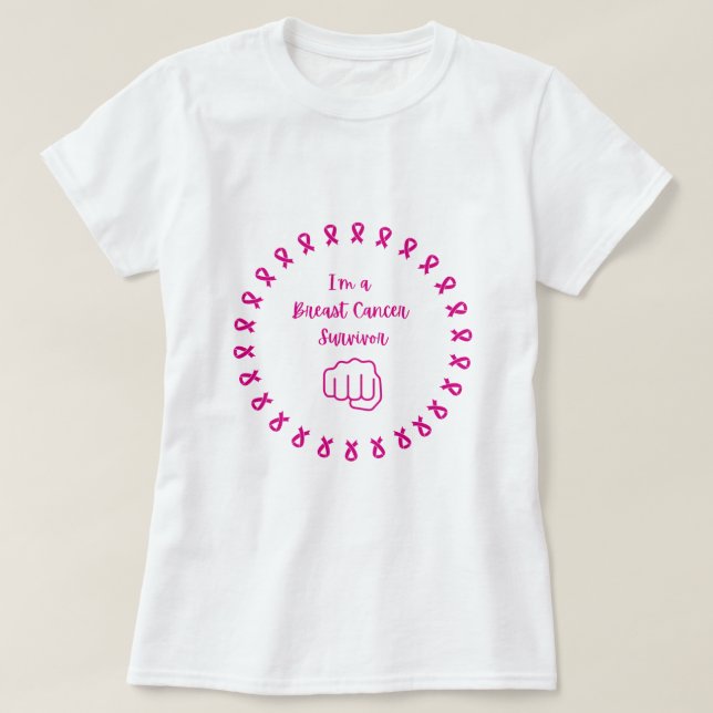 Camiseta Breast Cancer Survivor Pink Fist White T-Shirt (Diseño del anverso)