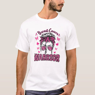 Camiseta Breast Cancer Warrior Leopard Messy Bun