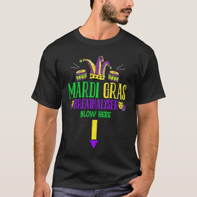 Camiseta Breathalyzer Blow Here Mardi Gras  Masquerade Mask (Anverso)