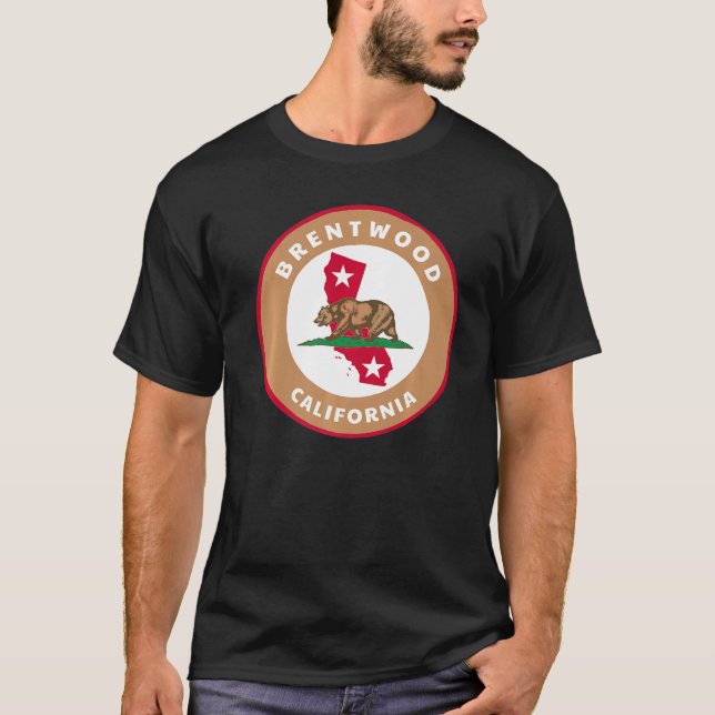 Camiseta Brentwood California Ca Flag And Bear Badge Souven (Anverso)