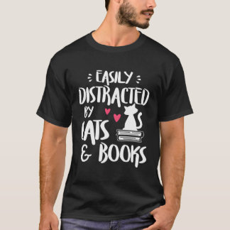 Camiseta Breve Libro De Gatos De Gatos Y Libros Fácilmente