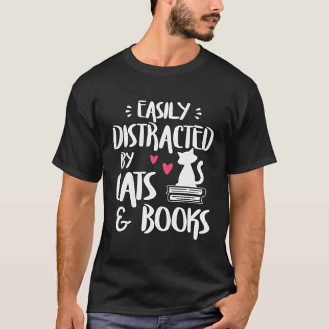 Camiseta Breve Libro De Gatos De Gatos Y Libros Fácilmente  (Anverso)