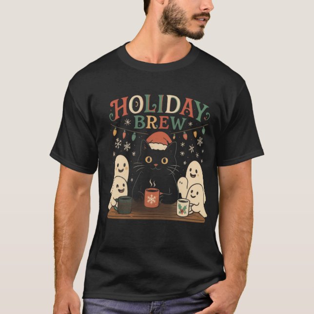 Camiseta Brew de vacaciones - Navidades de gatos y fantasma (Anverso)