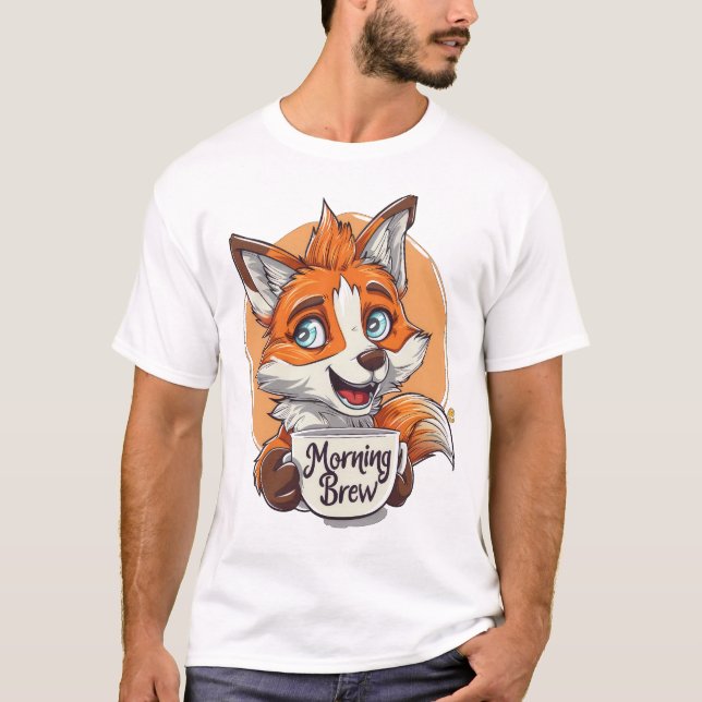 Camiseta Brew matutino" Fox Coffee Lover Wimsical Wake Up (Anverso)
