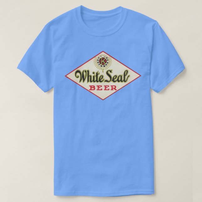 Camiseta Breweriana de la Retro de Cerveza Sellada Blanca (Diseño del anverso)