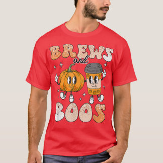 Camiseta Brews & Boos Cute Cae Café Lover Retro Hallowee