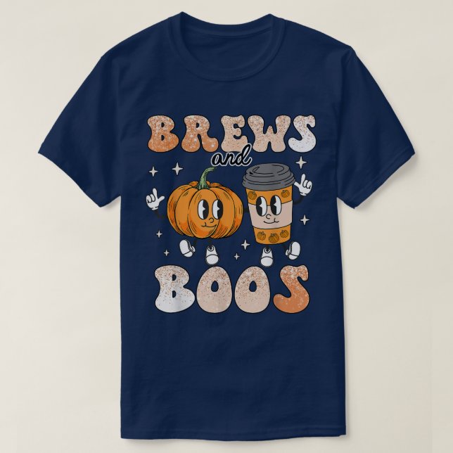 Camiseta Brews & Boos Cute Fall Coffee Lover Retro Hallowee (Diseño del anverso)