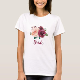Camiseta Bride Dusty Rosa Burgundy Floral Boda
