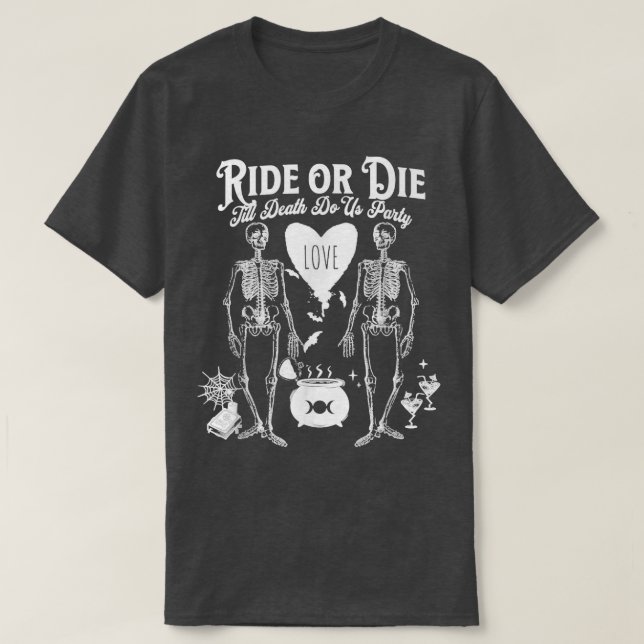Camiseta Bride or Die Gothic Witchy Halloween Bachelorette  (Diseño del anverso)