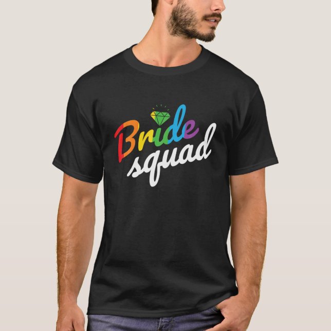 Camiseta Bride Squad Tee - Lesbian Gay Wedding Diamond Rain (Anverso)