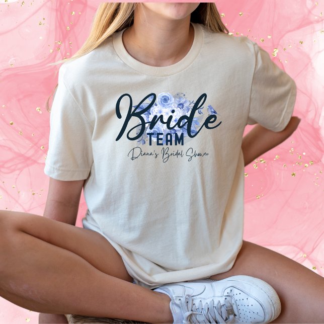 Camiseta Bride Team-Rustic Dusty Blue Rosa Watercolor-Boho (Subido por el creador)