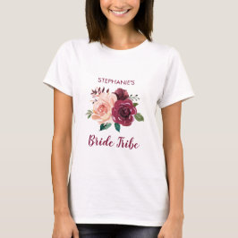 Camiseta Bride Tribe Floral Rubor Rosa de Borgoña Rosa