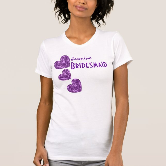 Camiseta BRIDESMAID con PURPLE CAMO Patterned Hearts V20 (Anverso)