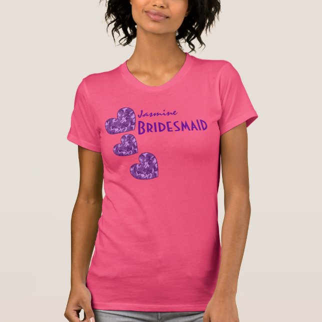 Camiseta BRIDESMAID con PURPLE CAMO Patterned Hearts V20 (Anverso)