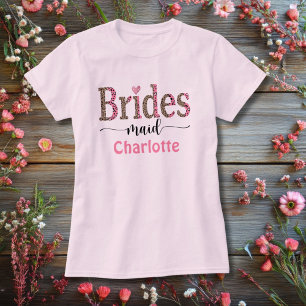 Camiseta Bridesmaid Personalizada Estampado Leopardo Rosa G
