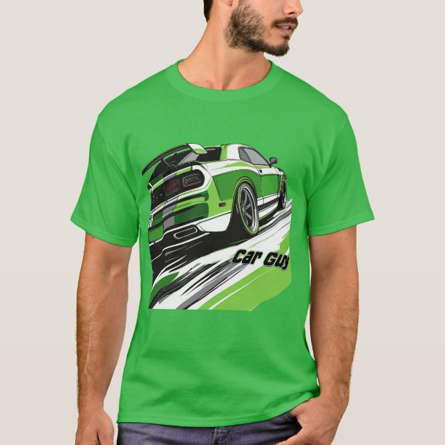 Camiseta Brillante Green Muscular Car Guy Turbo Sports Race (Anverso)