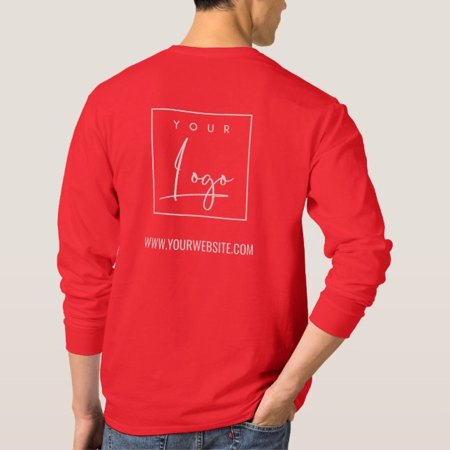 Camiseta Brillante Negocio Rojo Añadir su Nombre de Logotip (Reverso)