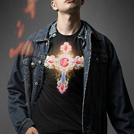 Camiseta Brillante Ornate Gold y Silver Adorada Cruz Santa