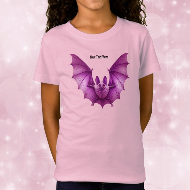 Camiseta Brillante rosa volando Halloween Fun Bat espumoso (Bright pink fun Halloween flying bat cute face on  kid's tee shirt.)