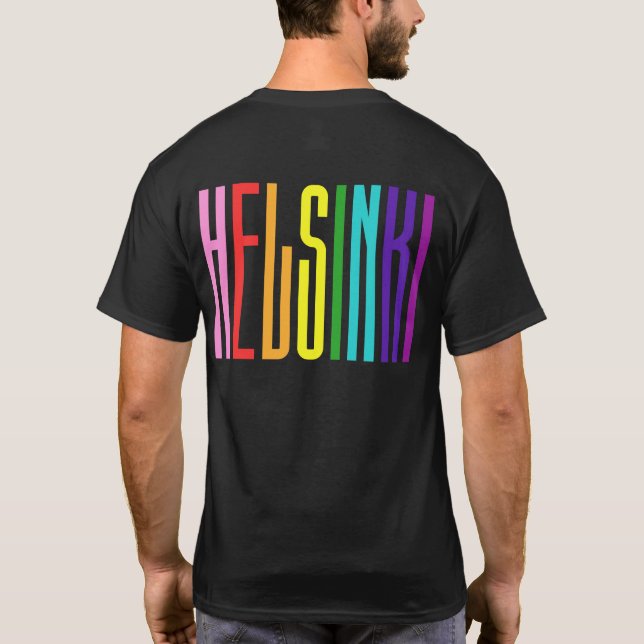 Camiseta Brillante texto arcoiris LGBTQ Helsinki Orgullo ga (Reverso)