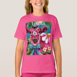 Camiseta Brillante vaca floral rosa negro Verde azulado per