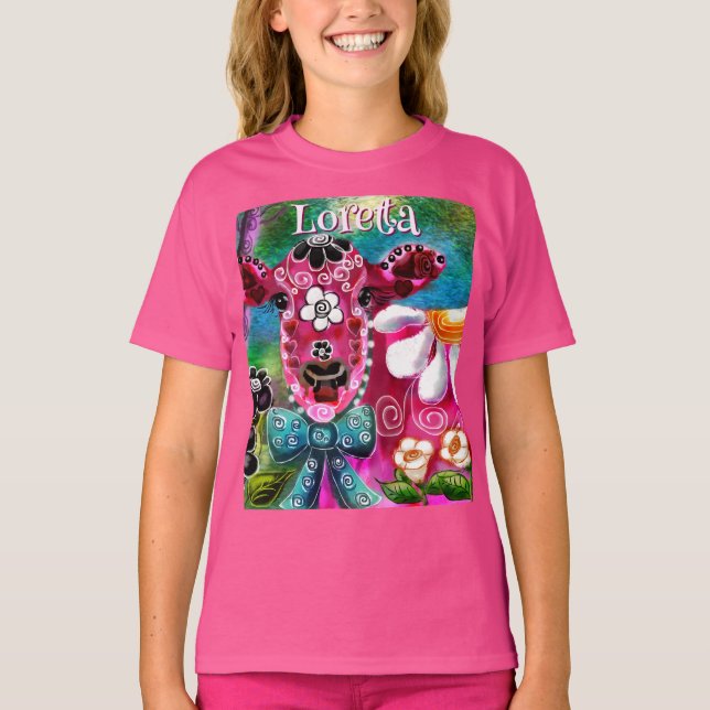Camiseta Brillante vaca floral rosa negro Verde azulado per (Anverso)