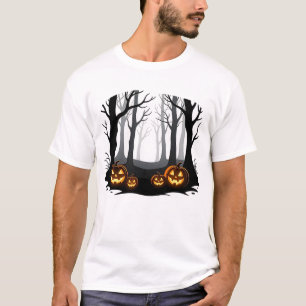 Camiseta Brillantes calabazas de Halloween en un bosque osc
