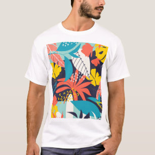 Camiseta Brillantes hojas tropicales patrón oscuro