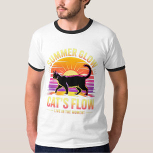 Camiseta Brillo de gato de verano - Arte retro de gato negr