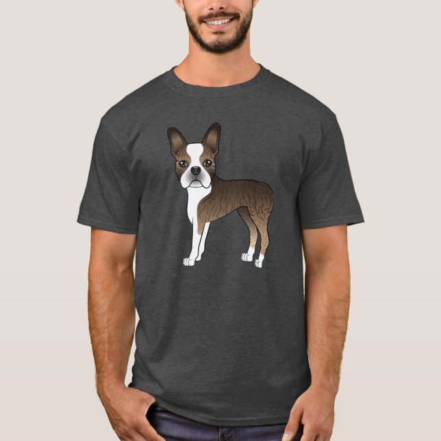 Camiseta Brindle and White Boston Terrier Dog Ilustracion (Anverso)