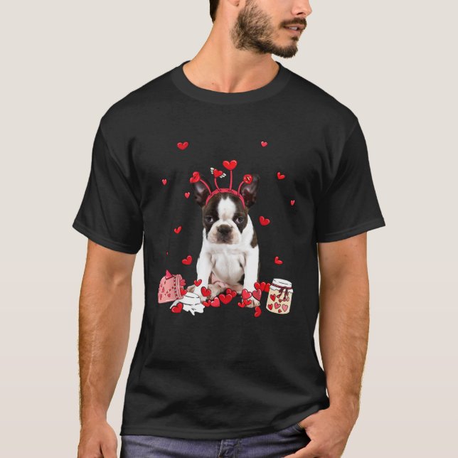 Camiseta Brindle Boston Terrier With Heart Shape Valentine (Anverso)