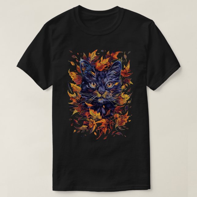 Camiseta Brisa de caída del gato de otoño (Diseño del anverso)