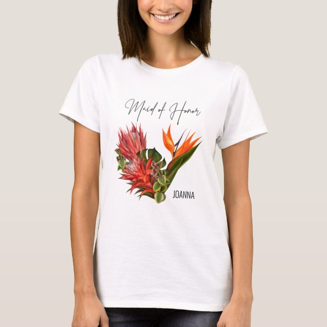 Camiseta Brisa tropical, doncella de honor Boda floral (Anverso)