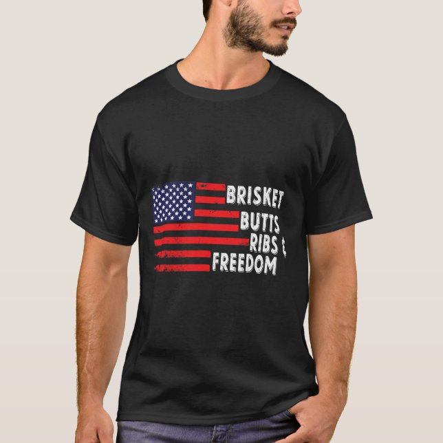 Camiseta Brisket Butts Ribs And Freedom Bbq Bandera Estadou (Anverso)