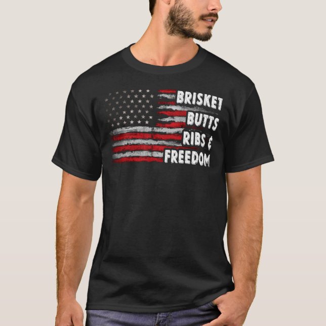 Camiseta Brisket Butts Ribs and Freedom BBQ Bandera estadou (Anverso)