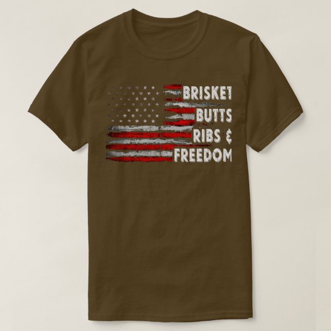 Camiseta Brisket Butts Ribs and Freedom BBQ Bandera estadou (Diseño del anverso)