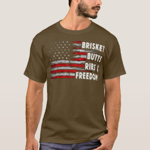 Camiseta Brisket Butts Ribs and Freedom BBQ Bandera estadou