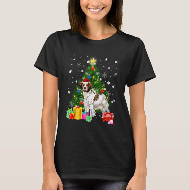 Camiseta Británica Santa Christmas Tree Light Pajama Dog Xm (Anverso)