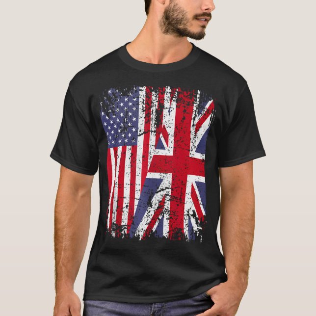 Camiseta Británico Roots Bandera Media Estadounidense Gran  (Anverso)