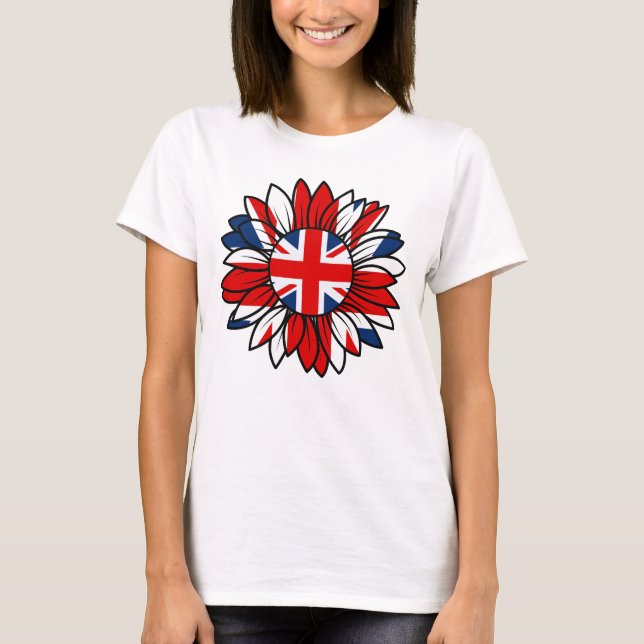Camiseta British Flag Sunflower Design Women's White (Anverso)