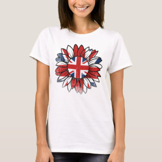 Camiseta British Flag Sunflower Vintage Distressed Women's