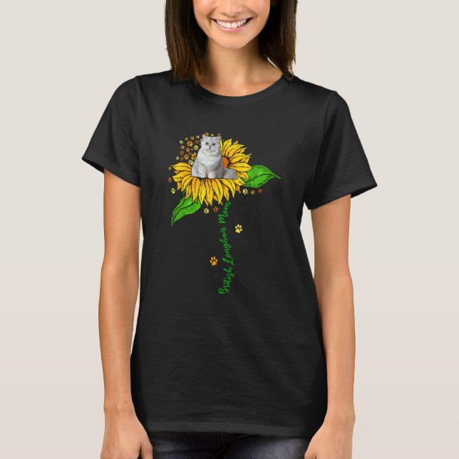 Camiseta British Longhair Mom Cute Cat On Sunflower Paws Mo (Anverso)