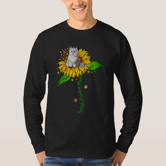 Camiseta British Longhair Mom Cute Cat On Sunflower Paws Mo (Anverso)