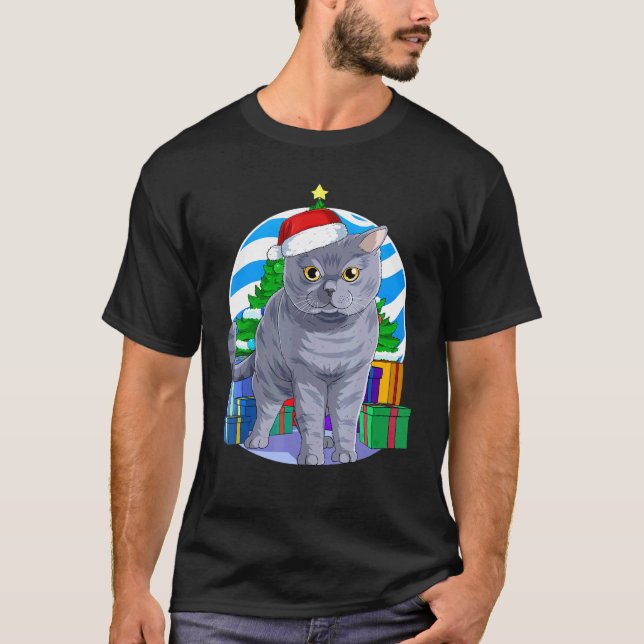 Camiseta British Shorthair Cat Cute Santa Christmas Tree De (Anverso)