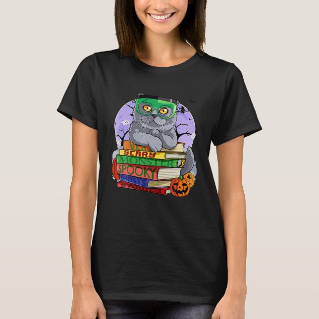 Camiseta British Shorthair Cat Frankenstein Halloween Witch (Anverso)