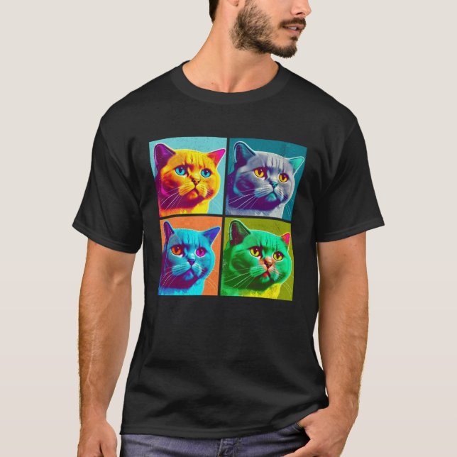 Camiseta British Shorthair Cat Pop Illustration Colorful (Anverso)